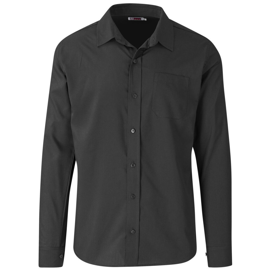 Mens Lounge Shirt Long Sleeve Black Front View